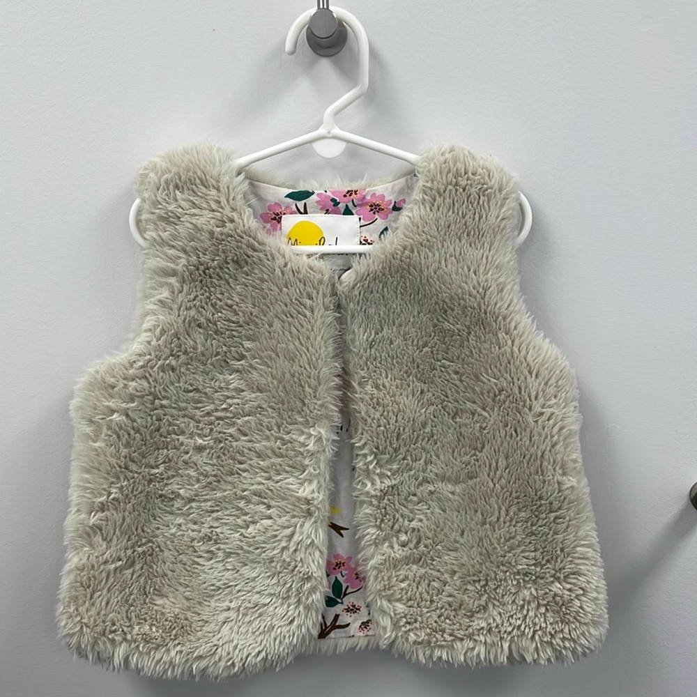 Mini Boden Cream Faux Fur Vest